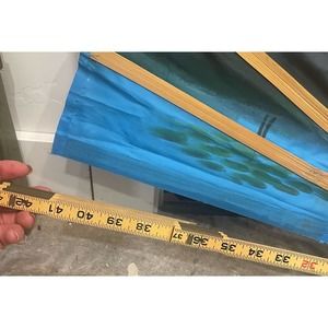 Vintage Oriental Large Wall Hanging Hand Painted Cloth & Bamboo Folding Fan.